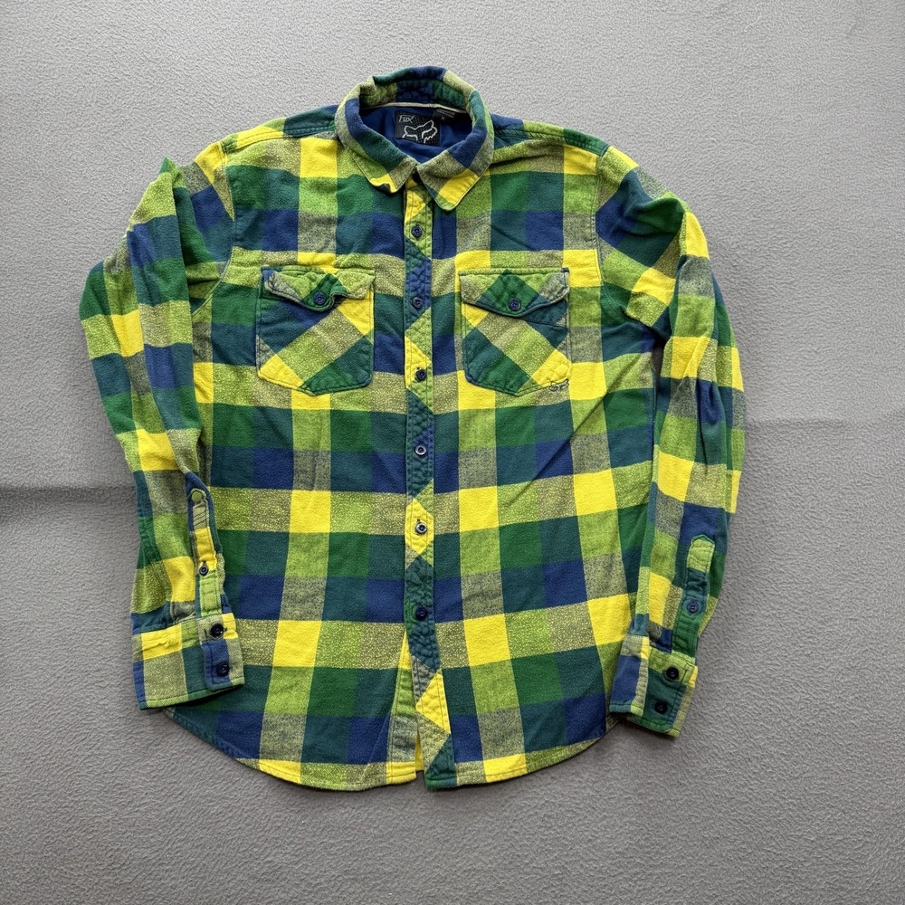 Fox Shirt Mens Medium Multicolor Plaid Flannel Long Sleeve Button Up Casual